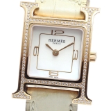 HERMES エルメス HERMES HH1.273c Hウォッチ K18PG ダイヤベゼル シェル文字盤 クォーツ レディース_970504